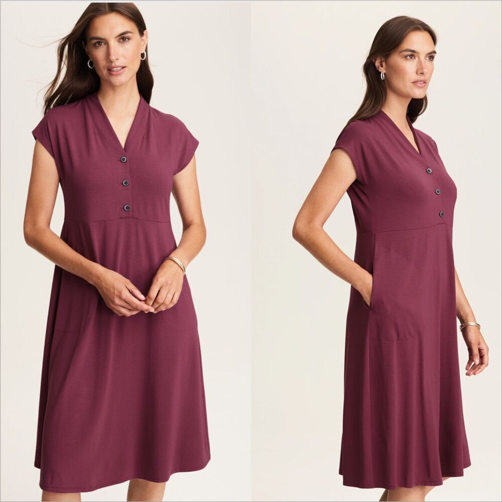 J Jill Wearever Dolman Sleeve V-Neck Dress Size Small Petite NWT Huckleberry